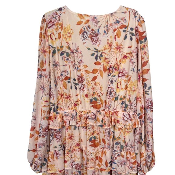 Arula Maxi Dress Size B US 2X Pink Floral Ruffle Tiered Boho V Neck Flowy - Picture 5 of 10